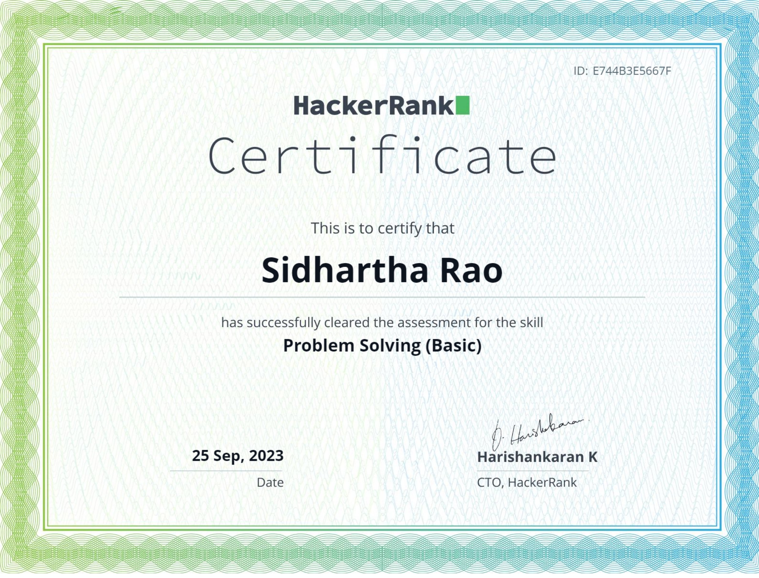 Problem Solving Certificate